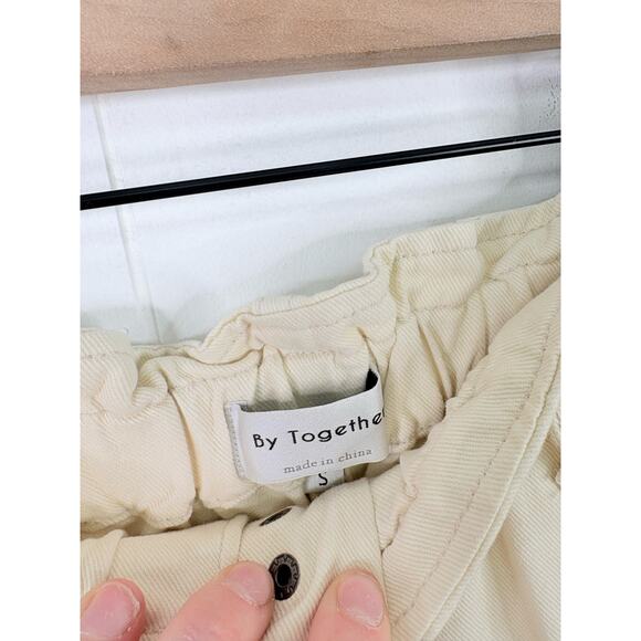 By Together High Rise Paperbag Pants Small Cream Straight Leg - Picture 11 of 11